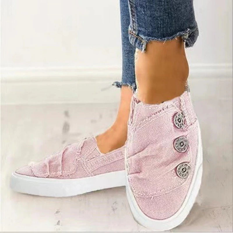 Women's Orthopedic Canvas Shoes, Button Decor Slip-on Lightweight Low Top Outdoor Sneakers
