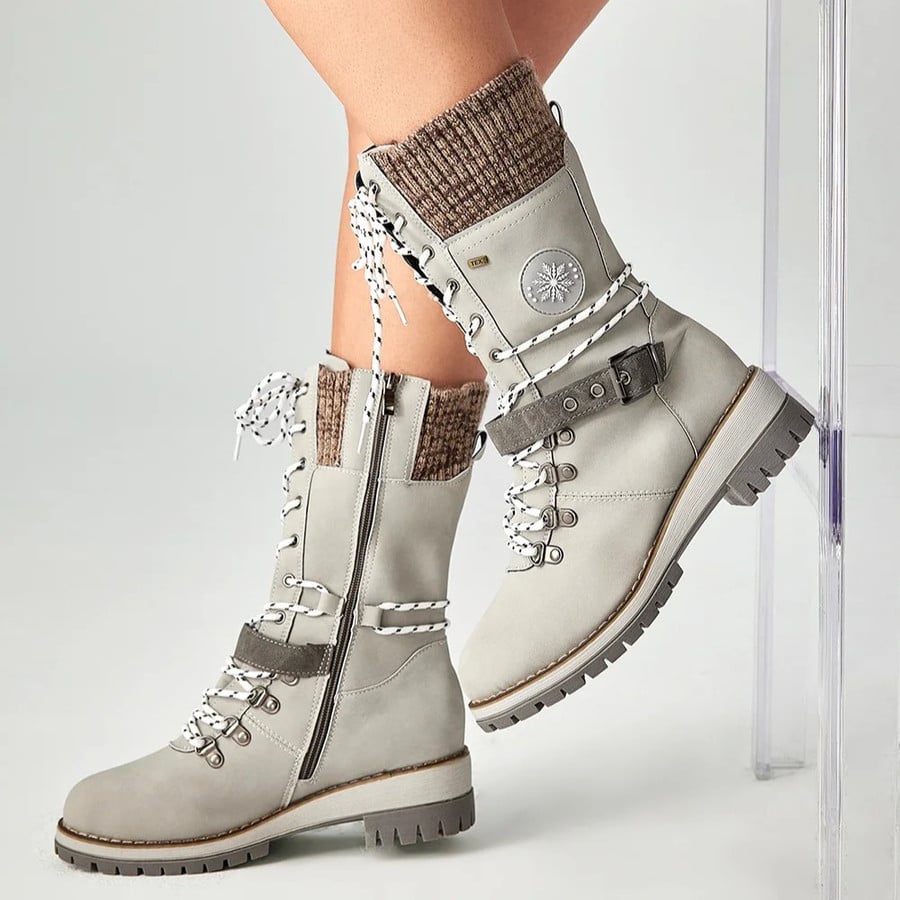 🎁Winter Sale 60% OFF - Only This Week❄️ WOMEN BUCKLE LACE KNITTED MID-CALF BOOTS