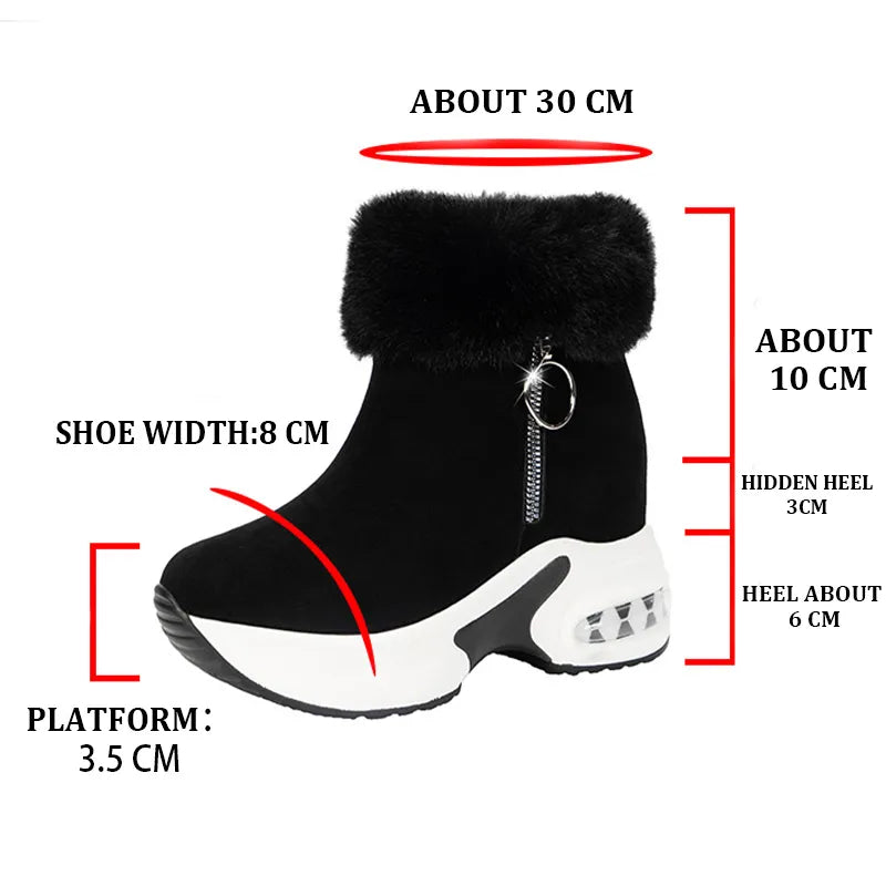 [Winter Sale - 50% OFF] Air Cushion Fluffy Plush Lined Ankle Boots, Outdoor Thermal Winter Shoes