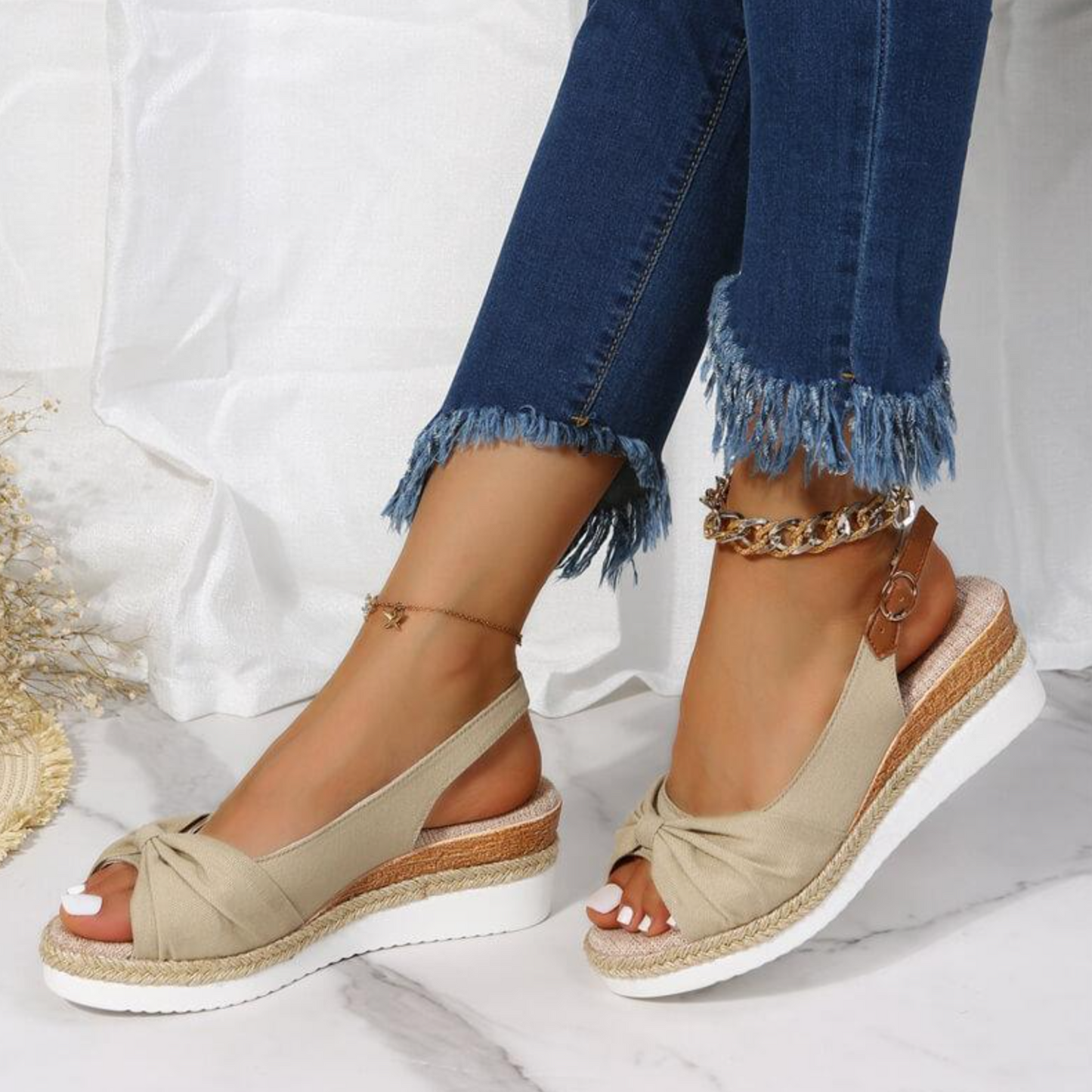 Women's Buckle Peep Toe Wedges Sandals, Comfortable Lightweight Wear-resistant Shoes