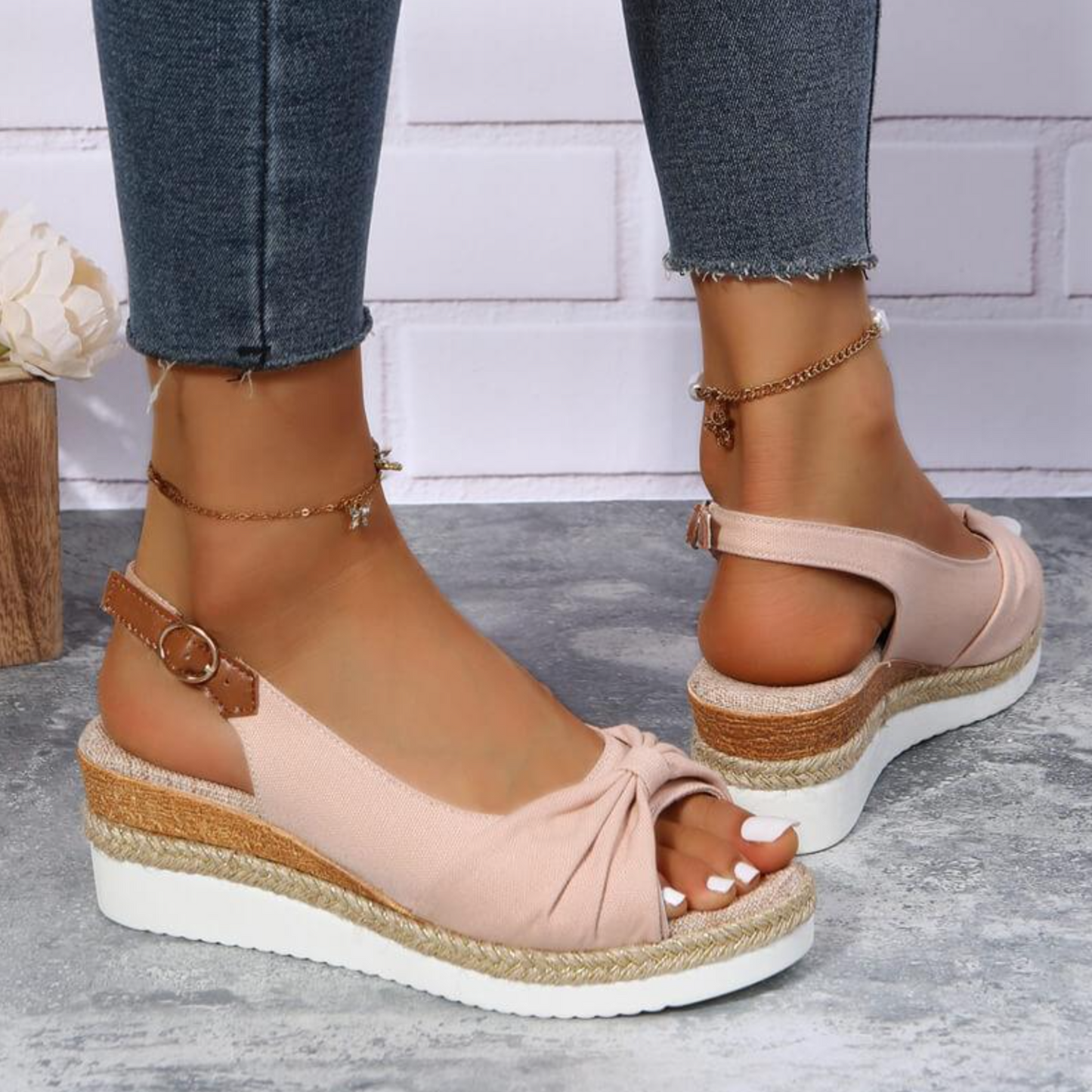 Women's Buckle Peep Toe Wedges Sandals, Comfortable Lightweight Wear-resistant Shoes